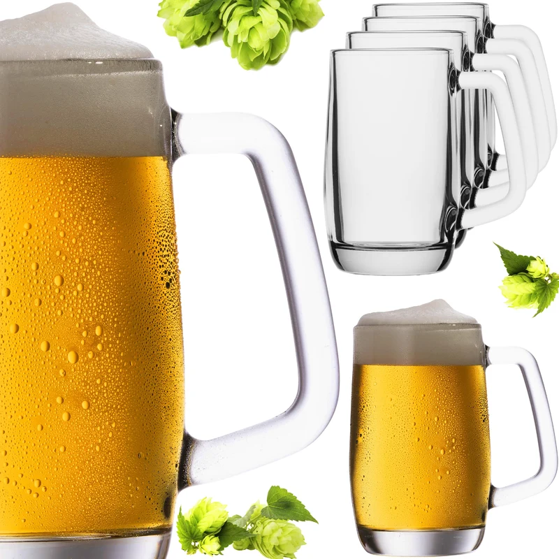 PLATINUX Bierseidel mit Henkel Set 6-Teilig 300ml (max. 375ml) Maßkrug aus Glas
