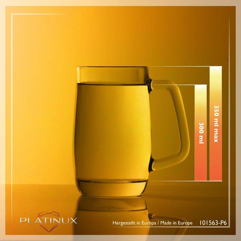 PLATINUX Bierseidel mit Henkel Set 6-Teilig 300ml (max. 375ml) Maßkrug aus Glas