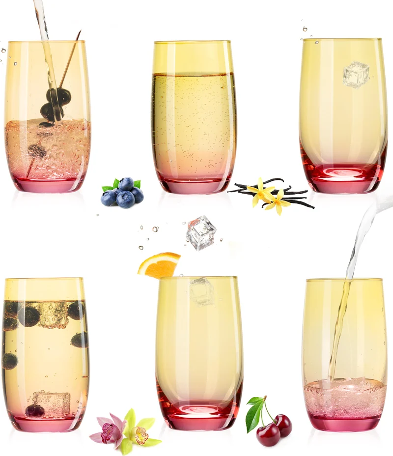 PLATINUX Trinkgläser Gelb-Rosa aus Glas Bunt Set 6 Stück 300ml (max.370ml)