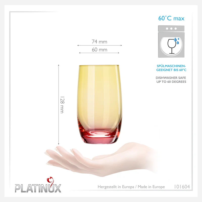 PLATINUX Trinkgläser Gelb-Rosa aus Glas Bunt Set 6 Stück 300ml (max.370ml)