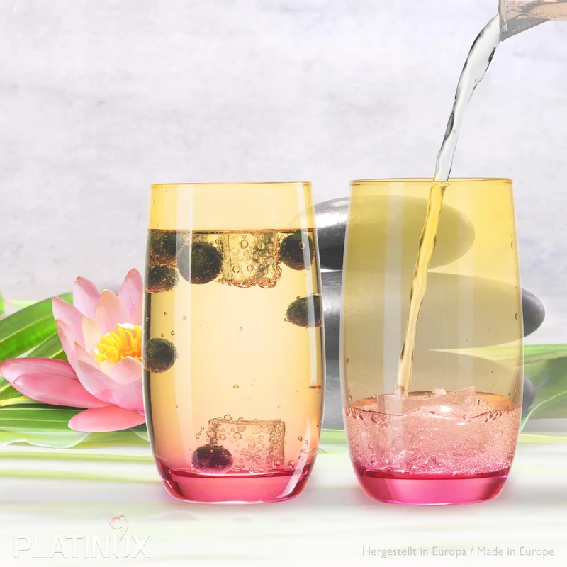 PLATINUX Trinkgläser Gelb-Rosa aus Glas Bunt Set 6 Stück 300ml (max.370ml)