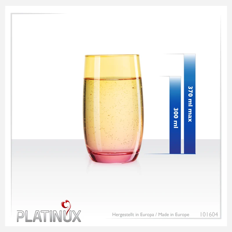 PLATINUX Trinkgläser Gelb-Rosa aus Glas Bunt Set 6 Stück 300ml (max.370ml)