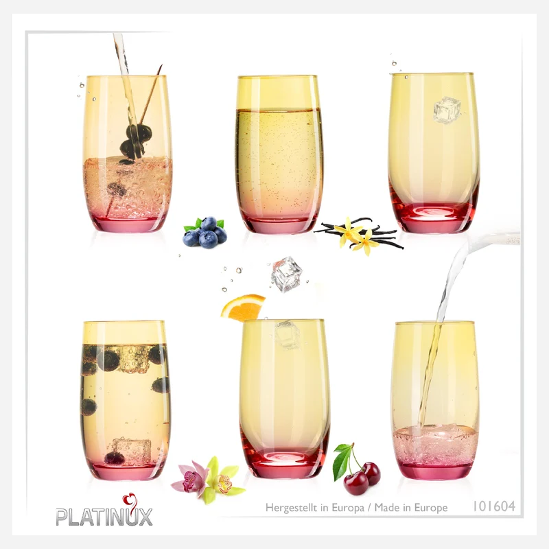 PLATINUX Trinkgläser Gelb-Rosa aus Glas Bunt Set 6 Stück 300ml (max.370ml)