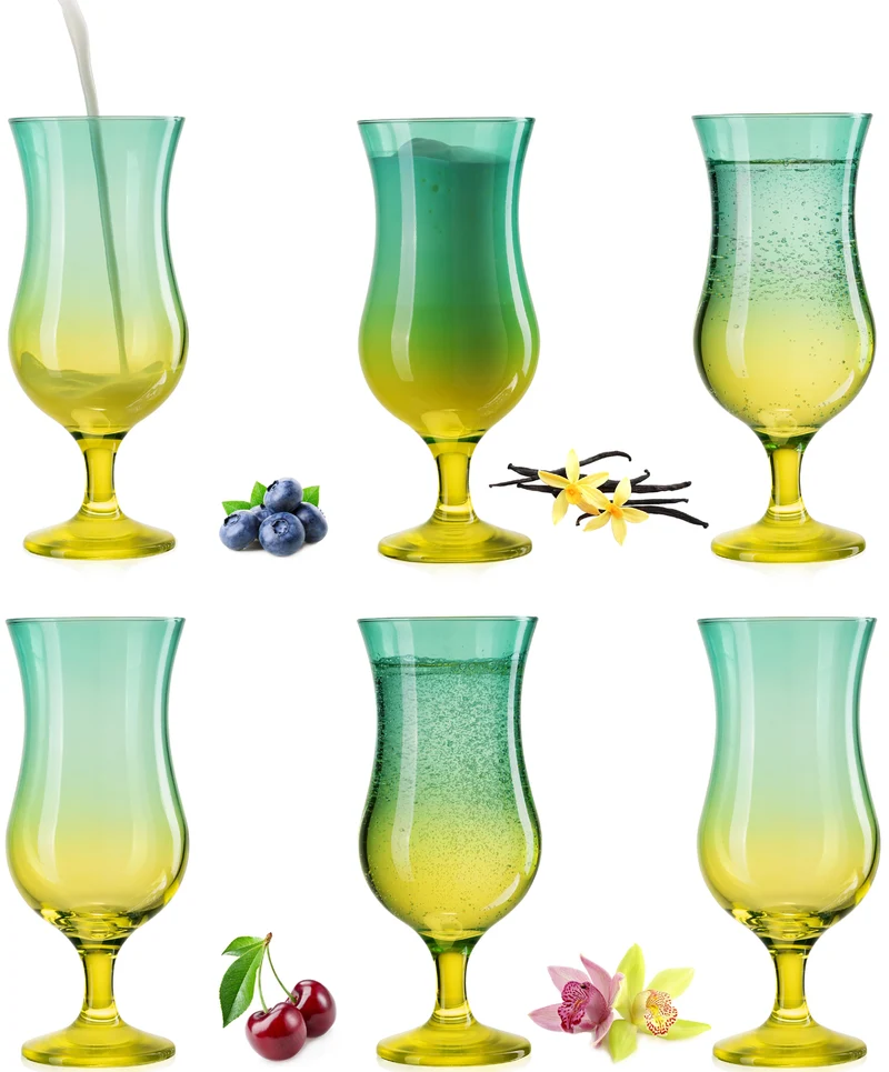 PLATINUX Cocktailgläser Grün-Gelb aus Glas Set 6 Stück 400ml (max.470ml)