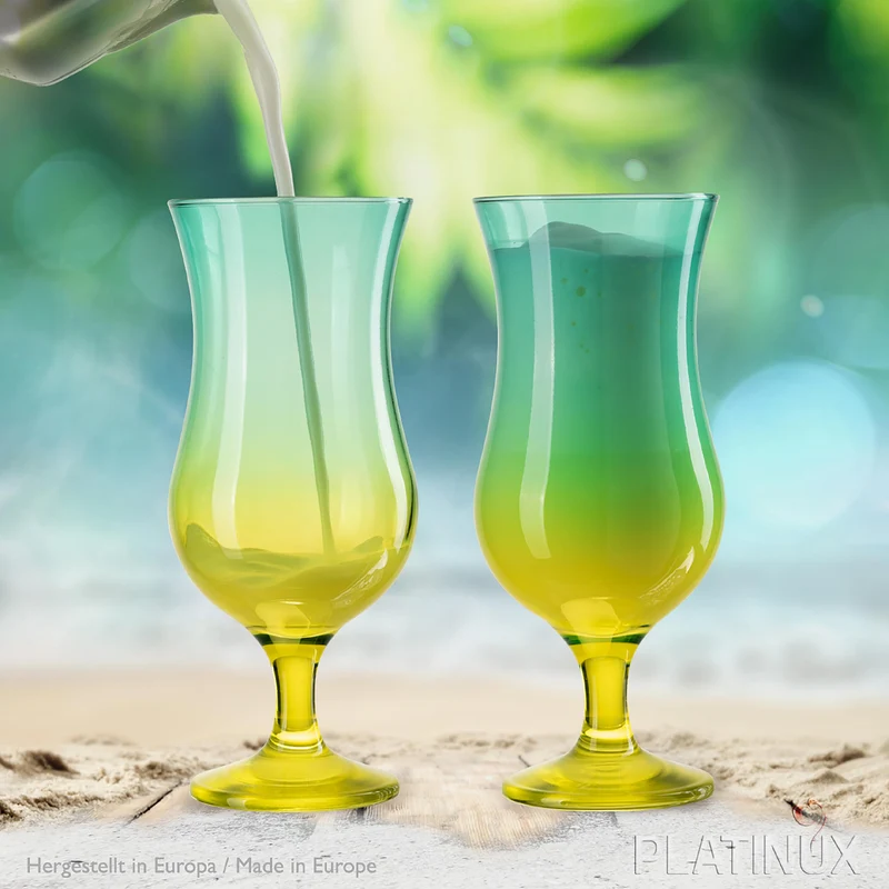 PLATINUX Cocktailgläser Grün-Gelb aus Glas Set 6 Stück 400ml (max.470ml)