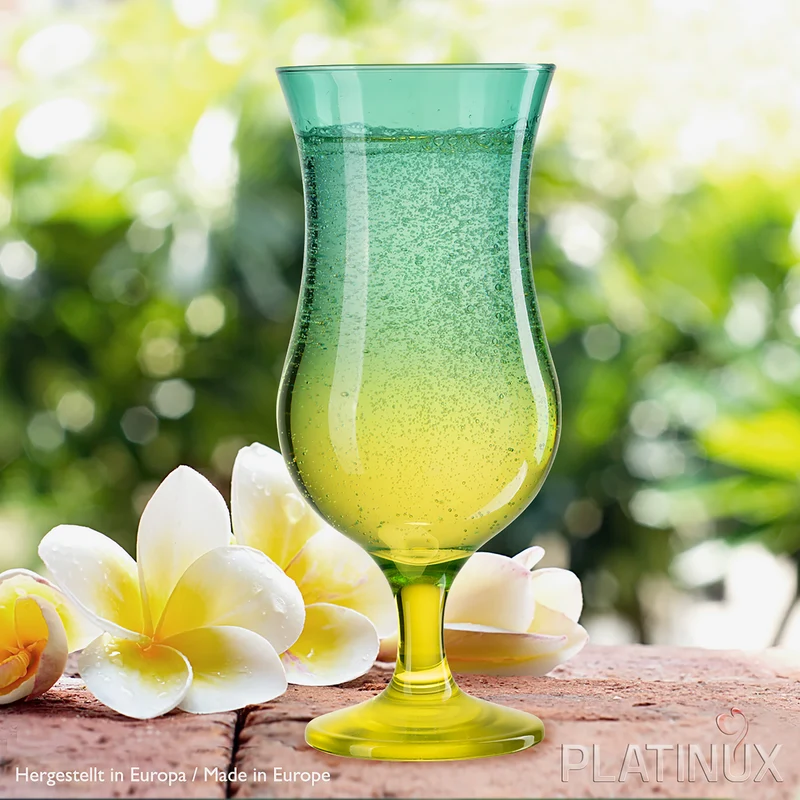PLATINUX Cocktailgläser Grün-Gelb aus Glas Set 6 Stück 400ml (max.470ml)