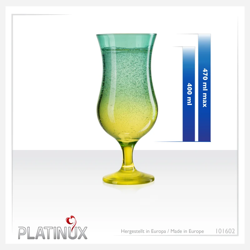 PLATINUX Cocktailgläser Grün-Gelb aus Glas Set 6 Stück 400ml (max.470ml)