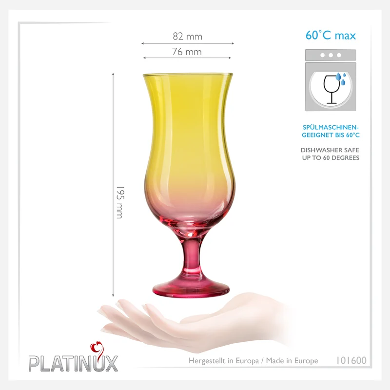 PLATINUX Cocktailgläser Gelb-Rosa aus Glas Set 6 Stück 400ml (max.470ml)