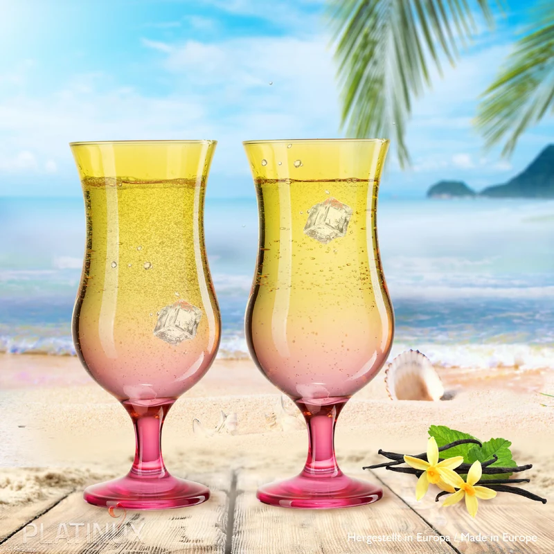 PLATINUX Cocktailgläser Gelb-Rosa aus Glas Set 6 Stück 400ml (max.470ml)