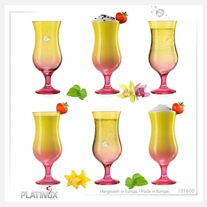 PLATINUX Cocktailgläser Gelb-Rosa aus Glas Set 6 Stück 400ml (max.470ml)