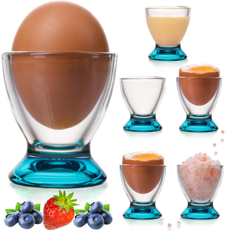 PLATINUX Blaue Eierbecher Set (6-Teilig) aus Glas Eierständer