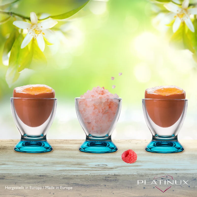 PLATINUX Blaue Eierbecher Set (6-Teilig) aus Glas Eierständer