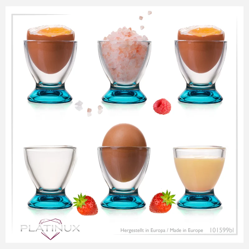 PLATINUX Blaue Eierbecher Set (6-Teilig) aus Glas Eierständer