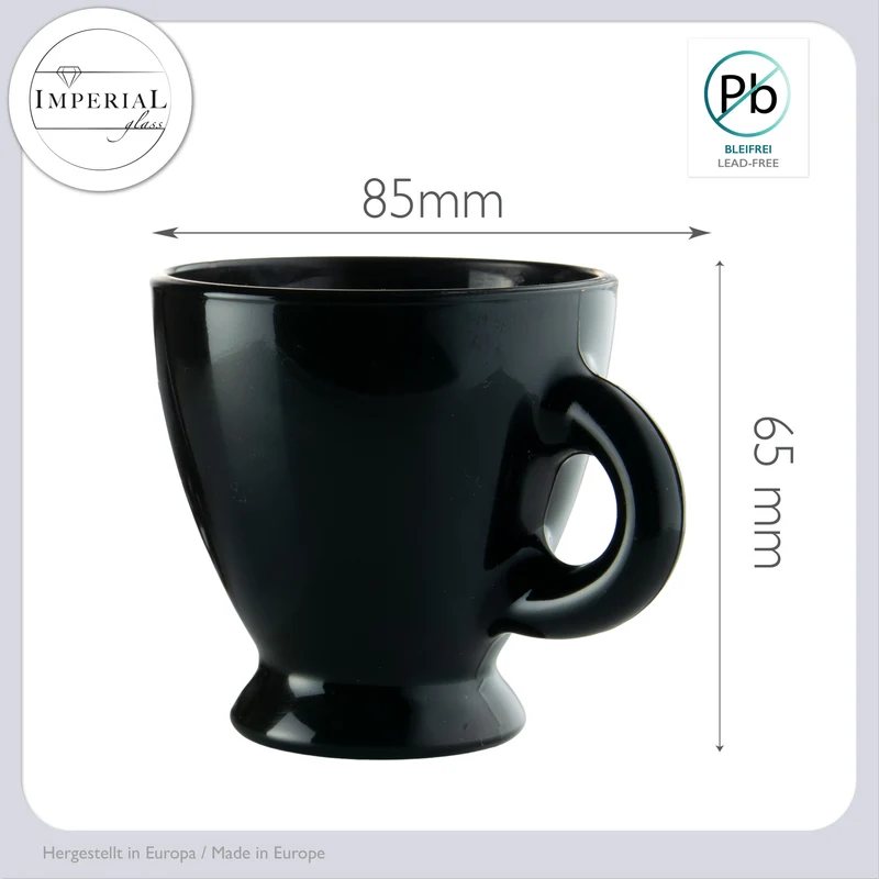 PLATINUX Espressotassen Set – 6 schwarze Espressogläser mit Untertassen aus Glas 93 ml