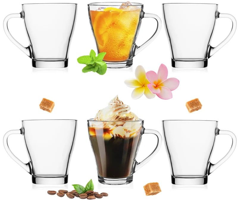 PLATINUX Kaffeegläser Teegläser mit Griff max.270ml Set 6-Teilig aus Glas