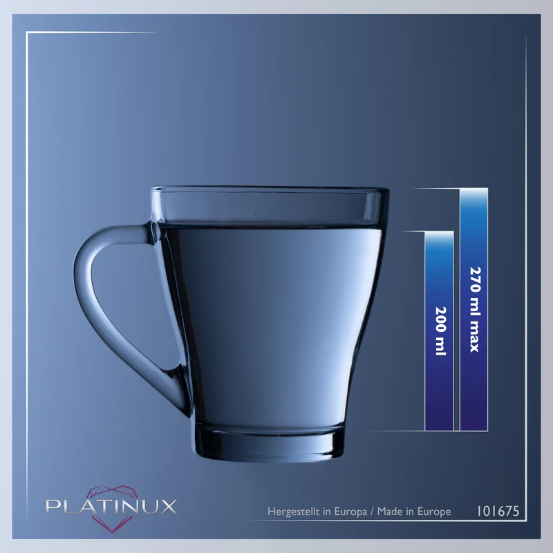 PLATINUX Kaffeegläser Teegläser mit Griff max.270ml Set 6-Teilig aus Glas