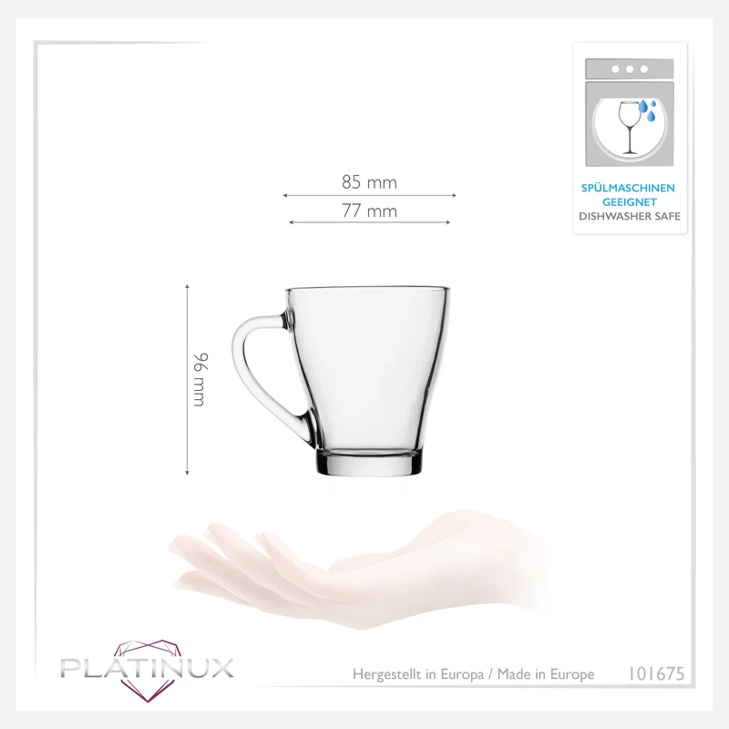 PLATINUX Kaffeegläser Teegläser mit Griff max.270ml Set 6-Teilig aus Glas