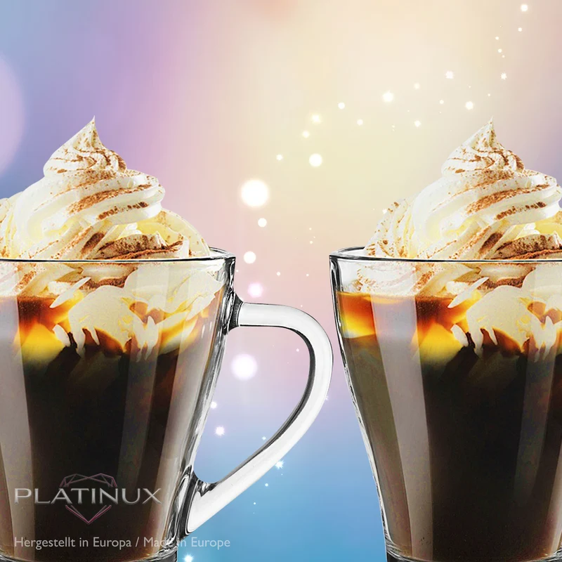 PLATINUX Kaffeegläser Teegläser mit Griff max.270ml Set 6-Teilig aus Glas