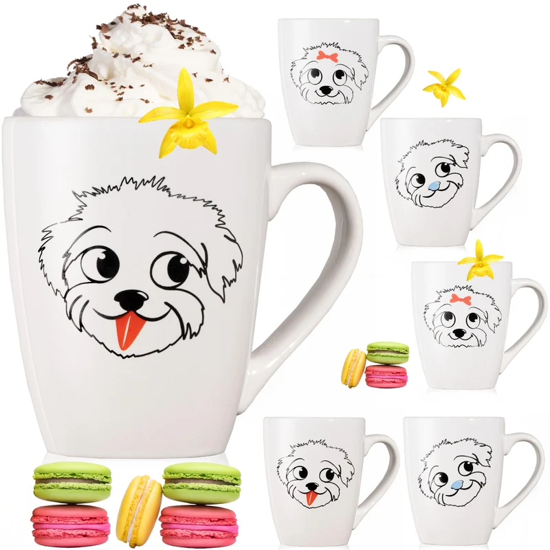 PLATINUX Kaffeetassen mit Griff Set 6 Teilig mit Hunde Motiv 250ml
