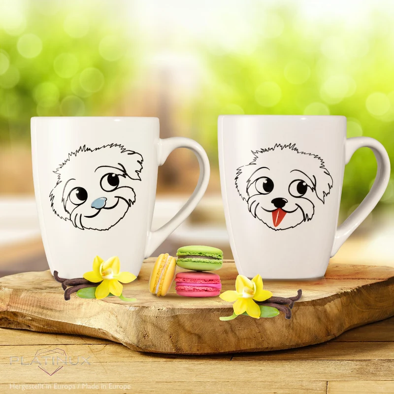 PLATINUX Kaffeetassen mit Griff Set 6 Teilig mit Hunde Motiv 250ml