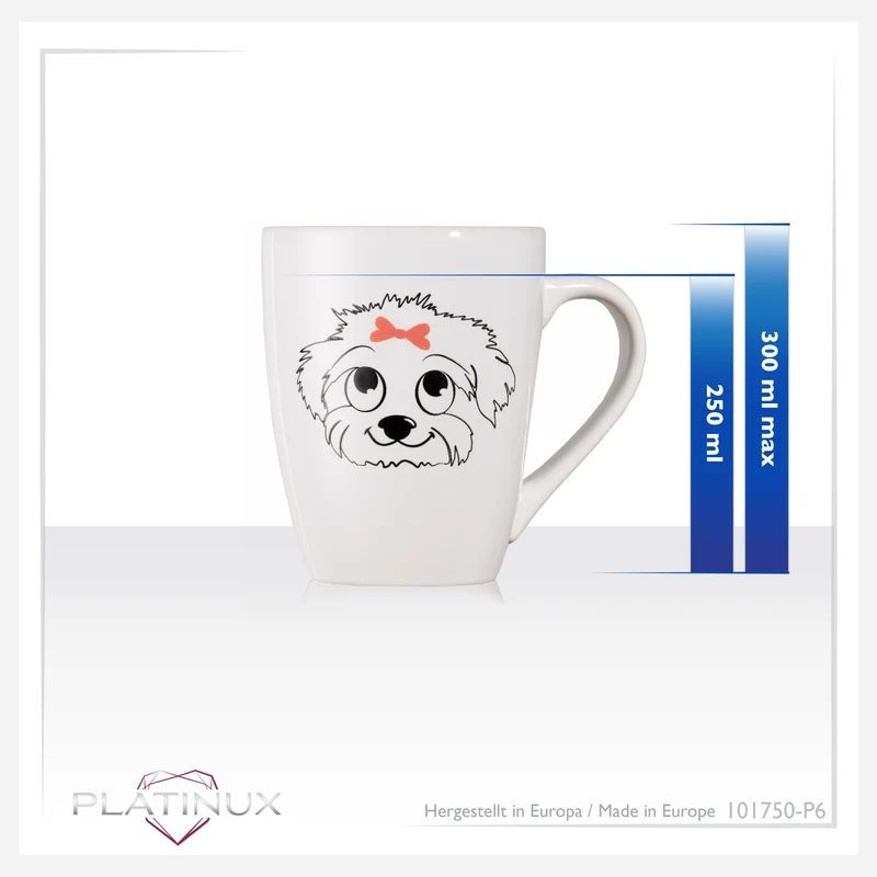 PLATINUX Kaffeetassen mit Griff Set 6 Teilig mit Hunde Motiv 250ml
