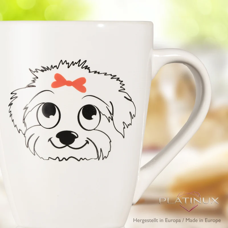 PLATINUX Kaffeetassen mit Griff Set 6 Teilig mit Hunde Motiv 250ml