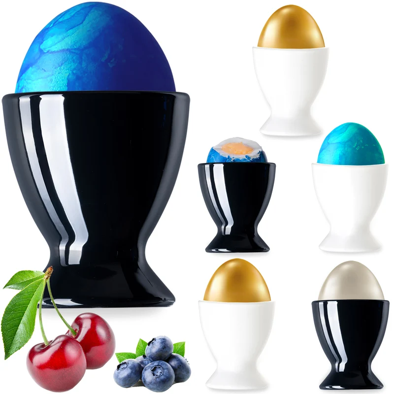 PLATINUX Schwarze & Weiße Eierbecher aus Glas Set 6-Teilig Eierständer