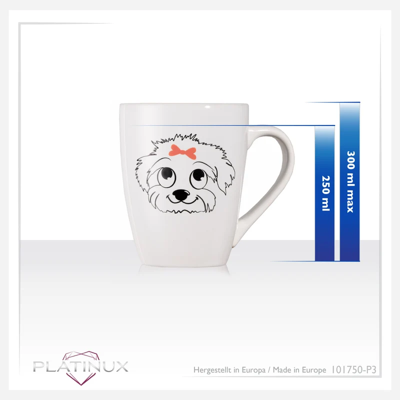 PLATINUX Kaffeetassen mit Griff Set 3 Teilig mit Hund Motiv 250ml