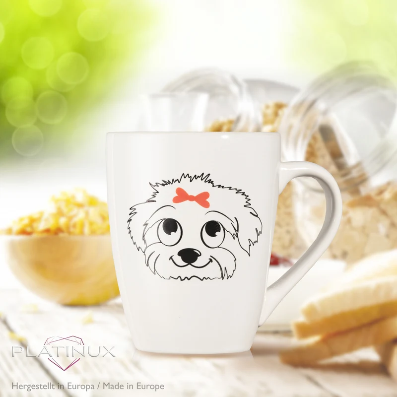 PLATINUX Kaffeetassen mit Griff Set 3 Teilig mit Hund Motiv 250ml