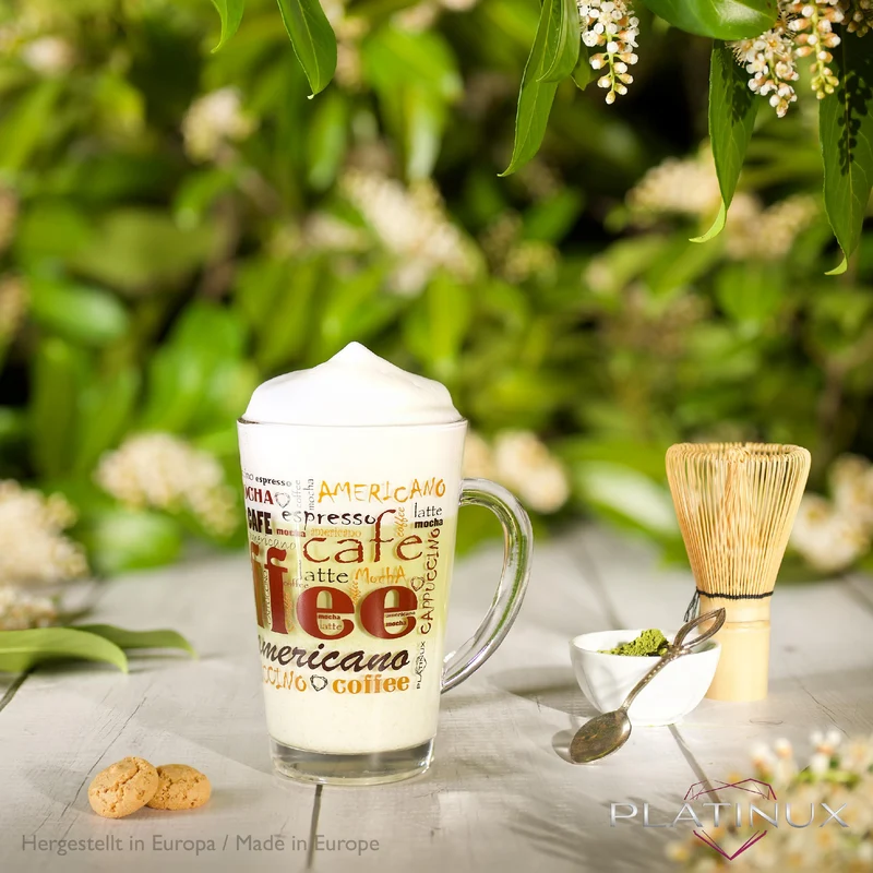 PLATINUX Kaffeegläser mit Motiv max. 350ml Set 3-Teilig aus Glas Latte Macchiato Gläser mit Griff Cappuccino Gläser