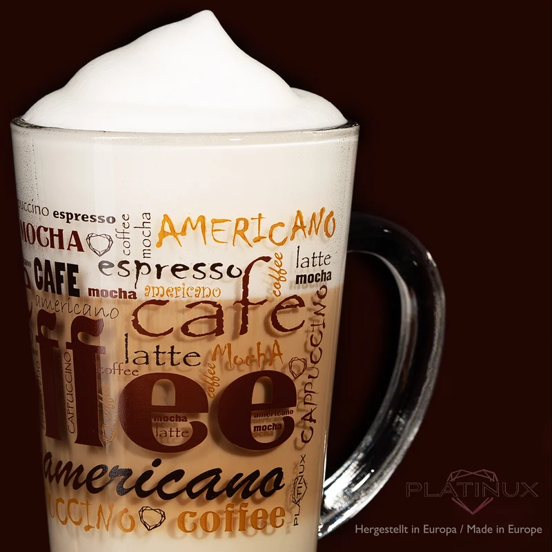 PLATINUX Kaffeegläser mit Motiv max. 350ml Set 3-Teilig aus Glas Latte Macchiato Gläser mit Griff Cappuccino Gläser
