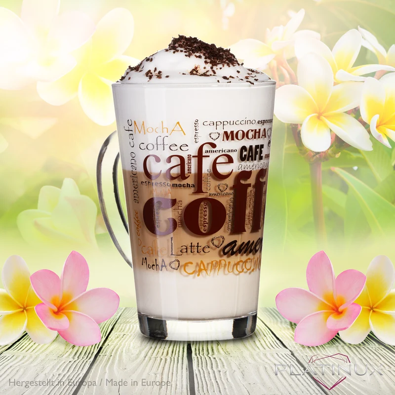 PLATINUX Kaffeegläser mit Motiv max. 350ml Set 3-Teilig aus Glas Latte Macchiato Gläser mit Griff Cappuccino Gläser