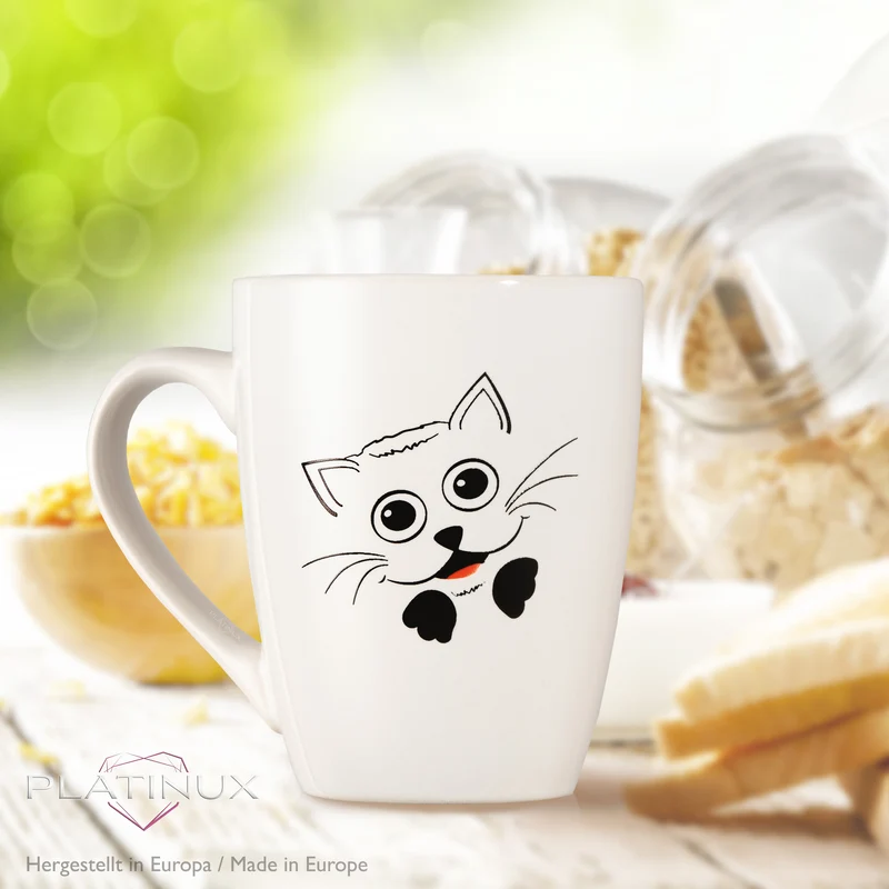 PLATINUX Kaffeetassen mit Griff Set 6 Teilig mit Katzen Motiv 250ml