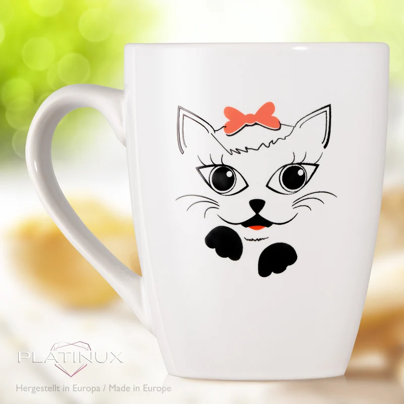 PLATINUX Kaffeetassen mit Griff Set 6 Teilig mit Katzen Motiv 250ml