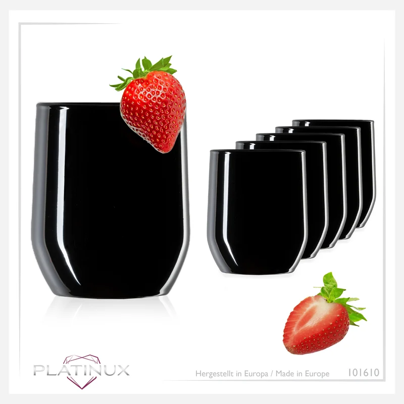 PLATINUX Schwarze Elegante Trinkgläser 300ml (max. 330ml) aus Glas Set 6 Teilig