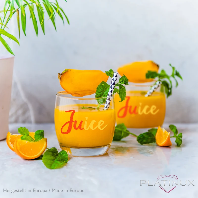 PLATINUX Elegante Trinkgläser mit Juice-Print 260ml (max. 310ml) Set 6 Teilig aus Glas