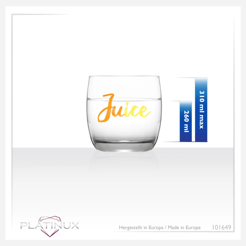 PLATINUX Elegante Trinkgläser mit Juice-Print 260ml (max. 310ml) Set 6 Teilig aus Glas