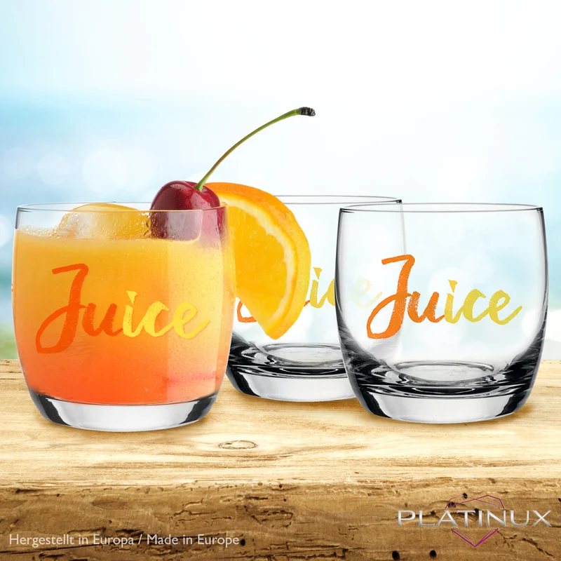 PLATINUX Elegante Trinkgläser mit Juice-Print 260ml (max. 310ml) Set 6 Teilig aus Glas
