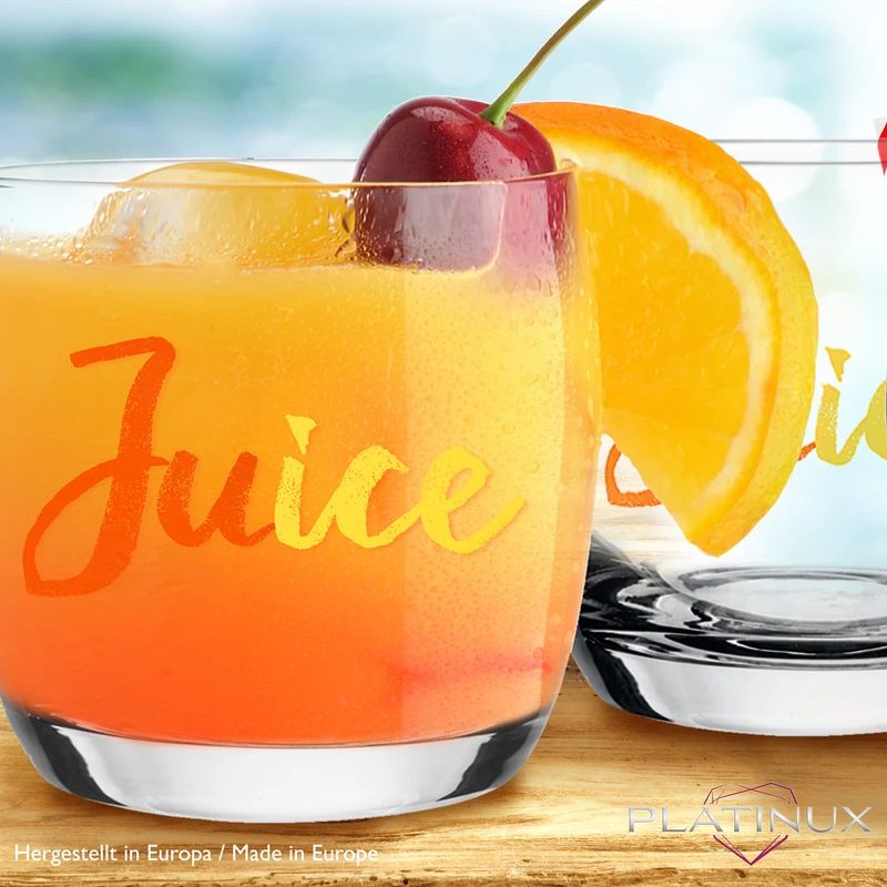 PLATINUX Elegante Trinkgläser mit Juice-Print 260ml (max. 310ml) Set 6 Teilig aus Glas