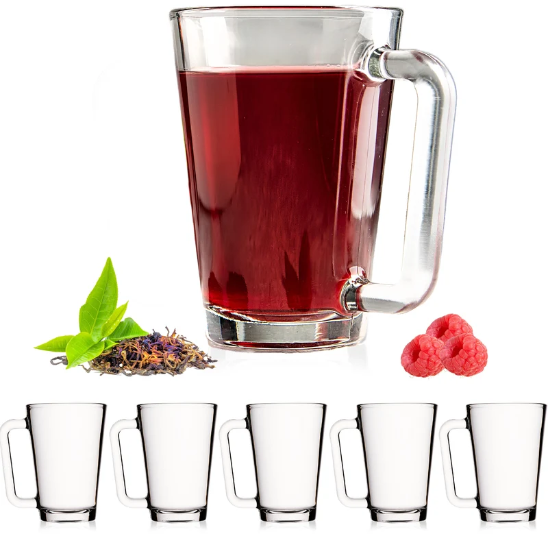 PLATINUX Teegläser mit Henkel aus Glas Kaffeegläser 220ml (max.280ml) Set 6-Teilig