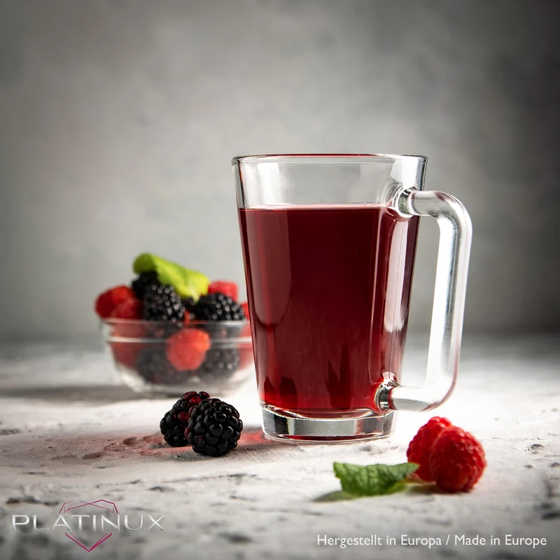 PLATINUX Teegläser mit Henkel aus Glas Kaffeegläser 220ml (max.280ml) Set 6-Teilig