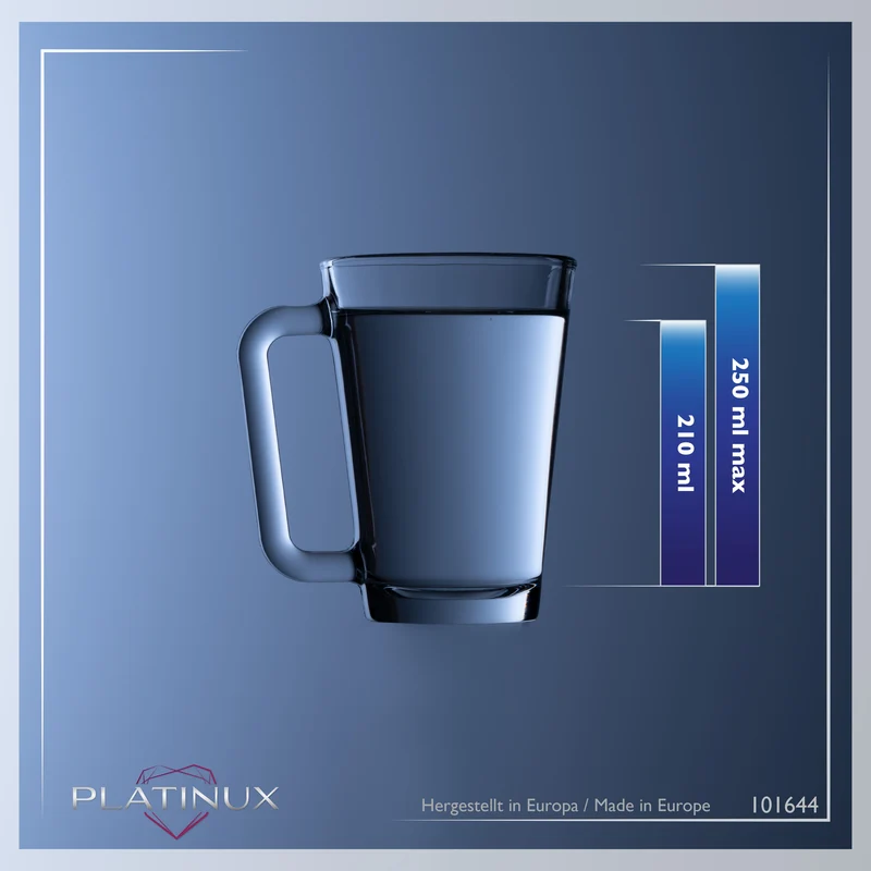 PLATINUX Teegläser mit Henkel aus Glas Kaffeegläser 220ml (max.280ml) Set 6-Teilig
