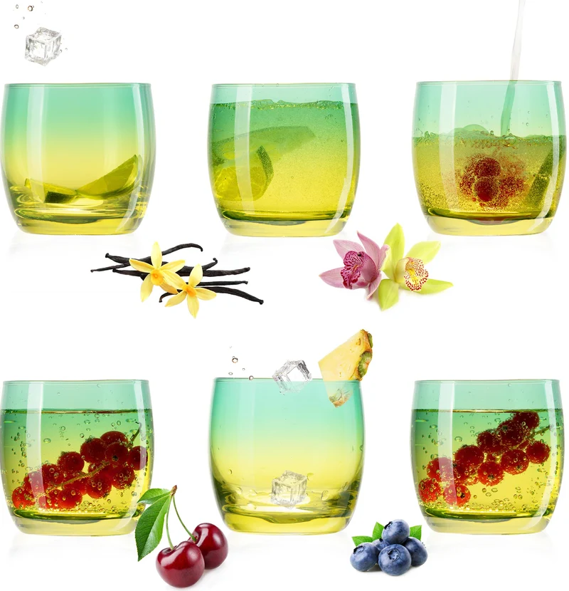 PLATINUX Trinkgläser Grün-Gelb aus Glas Bunt Set 6 Stück 200ml (max.320ml)