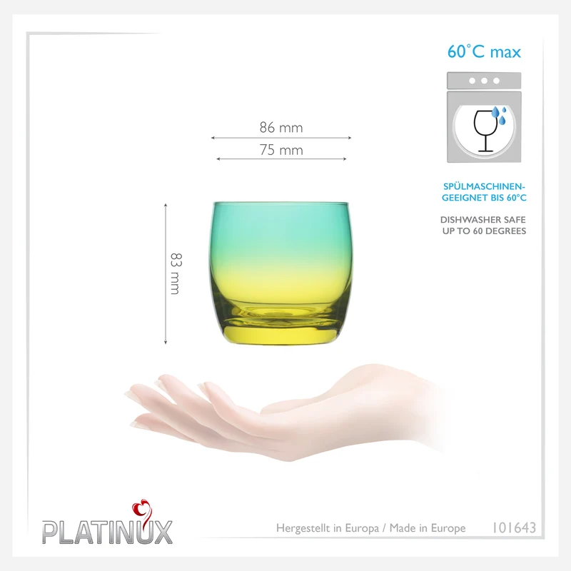 PLATINUX Trinkgläser Grün-Gelb aus Glas Bunt Set 6 Stück 200ml (max.320ml)