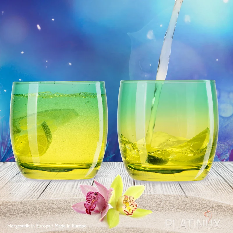 PLATINUX Trinkgläser Grün-Gelb aus Glas Bunt Set 6 Stück 200ml (max.320ml)