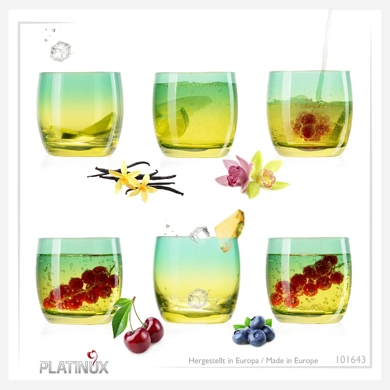 PLATINUX Trinkgläser Grün-Gelb aus Glas Bunt Set 6 Stück 200ml (max.320ml)