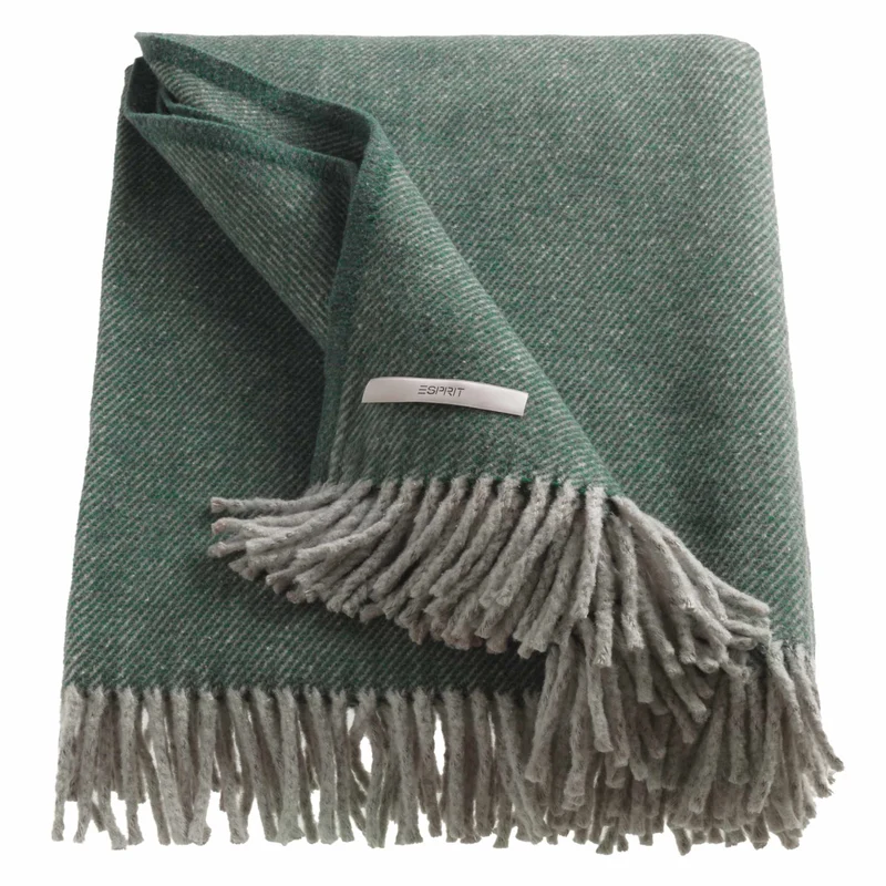 Kuscheldecke 'Jade' | 140x200 cm | Baumwolle recycelt und Polyester | Minimuster | mit Fransen | waschbar | Hergestellt in Spanien