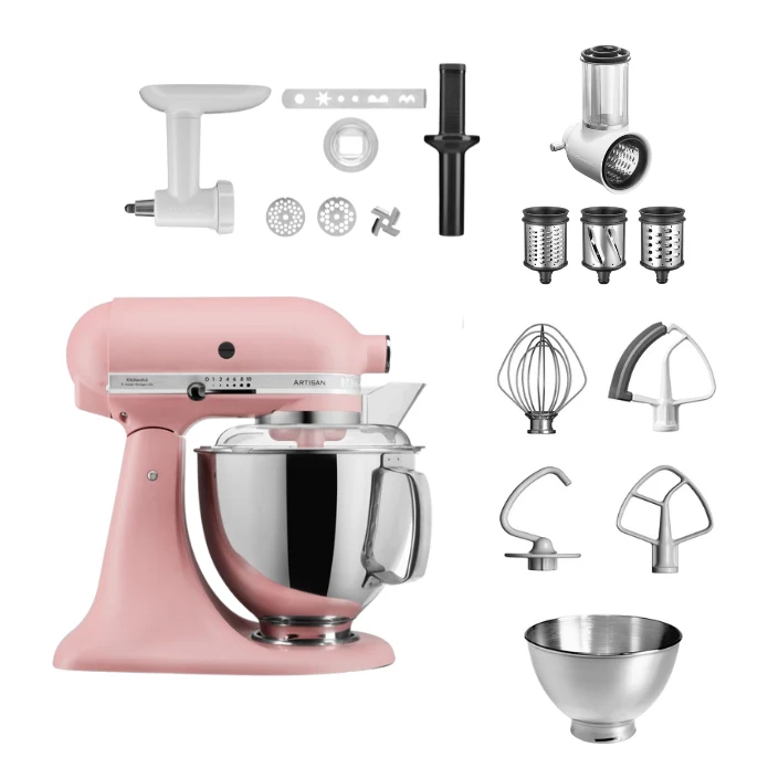KitchenAid 4,8 L 5KSM175 Artisan Küchenmaschine Allrounderset mit Gemüseschneider+Fleischwolf+Spritzge