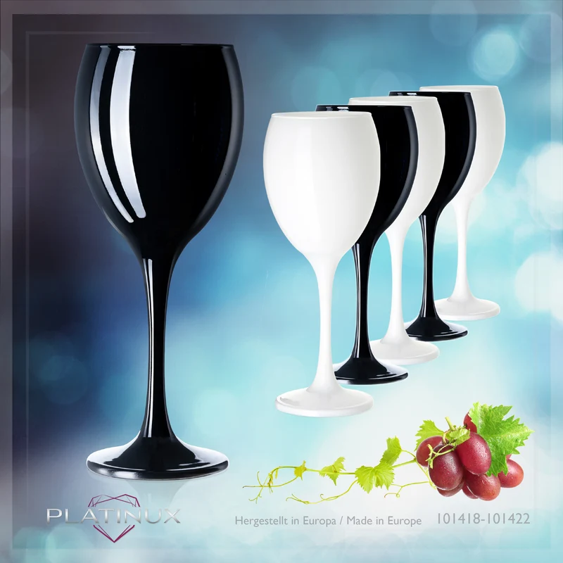 PLATINUX Schwarze & Weiße Weingläser aus Glas Set 6 Teilig 130ml (max. 320ml)