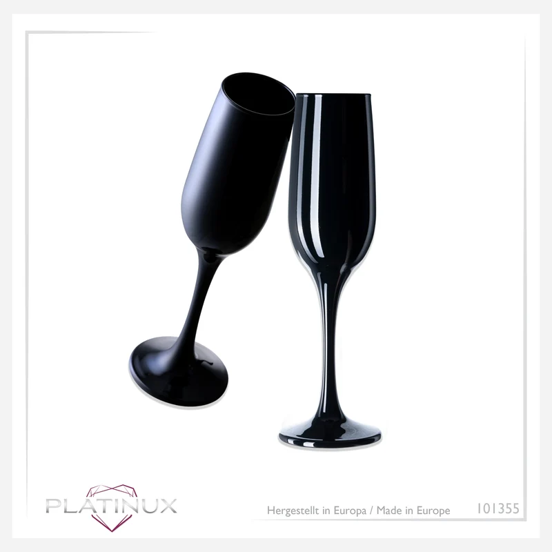 PLATINUX Schwarze stabile Sektgläser Set 6 Teilig 160ml (max. 210ml) aus Glas